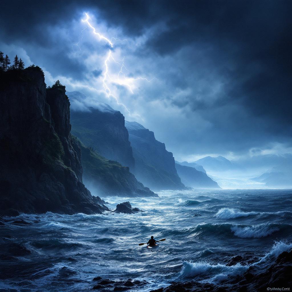 Alpha Printing Wall Art – Beach with Storm and Lightning – Ocean Landscape Print on Premium Canvas – Moody Coastal Scene for Living Room, Bedroom, or Office Décor – Multiple Sizes Available