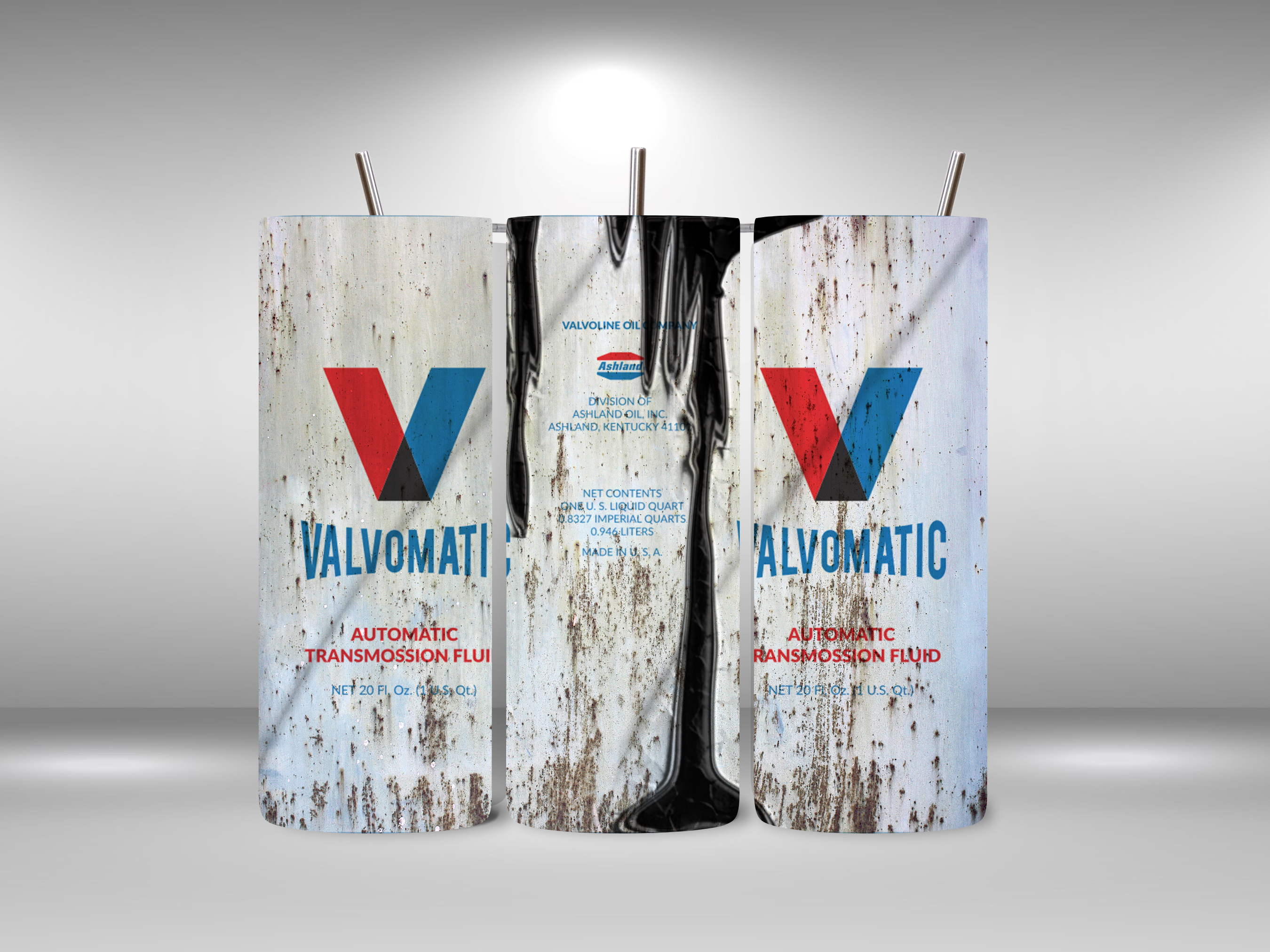 Alpha Printing 20oz Stainless-Steel Tumblers-Inspired Motor Oil Can Design