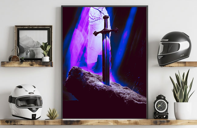 Alpha Printing and Design – Sword in the Stone Wall Art – Fantasy Canvas Print – Medieval Sword in Rock Landscape Scene – Mythical Home Decor for Office, Bedroom, or Game Room
