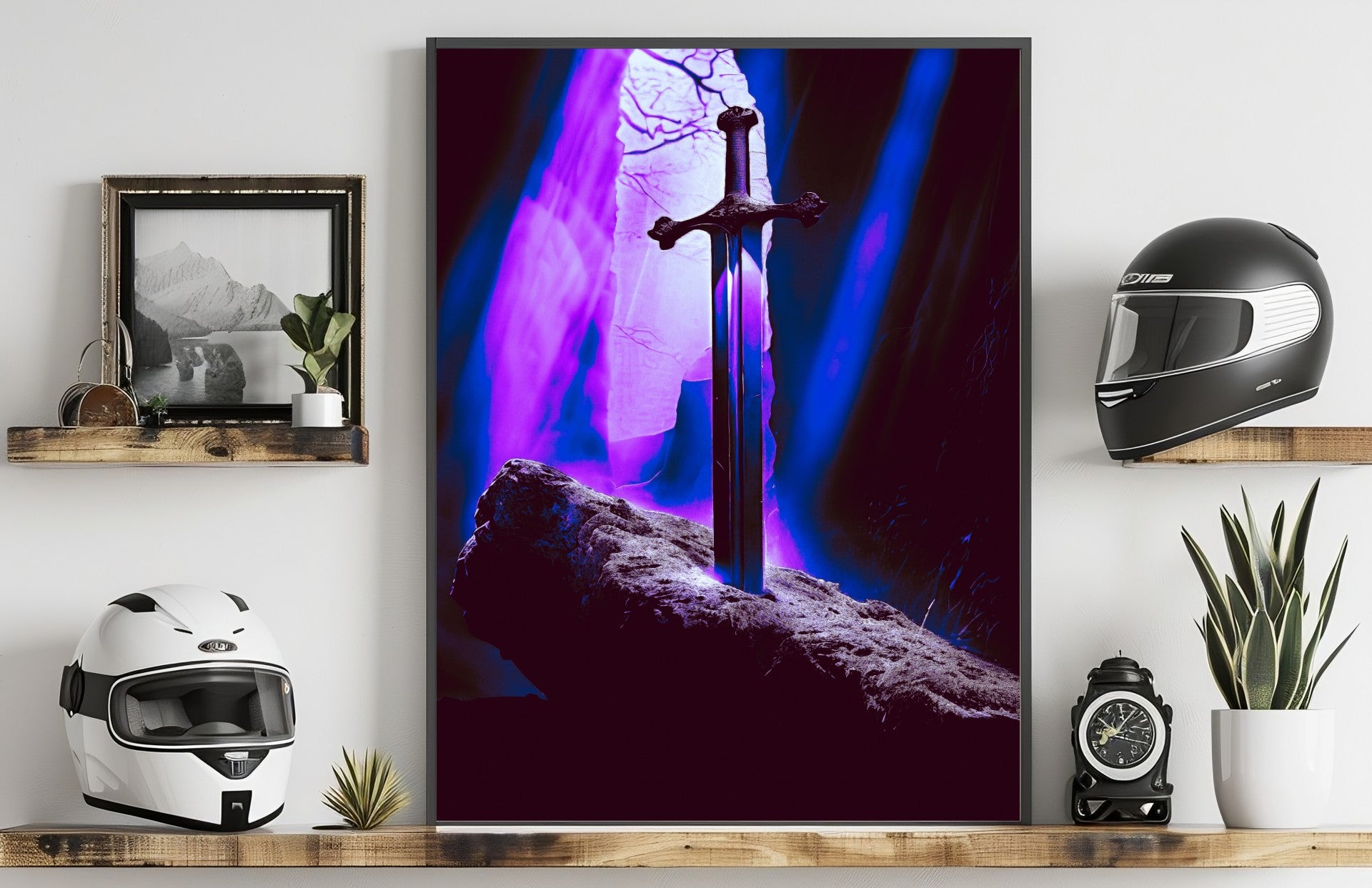 Alpha Printing and Design – Sword in the Stone Wall Art – Fantasy Canvas Print – Medieval Sword in Rock Landscape Scene – Mythical Home Decor for Office, Bedroom, or Game Room