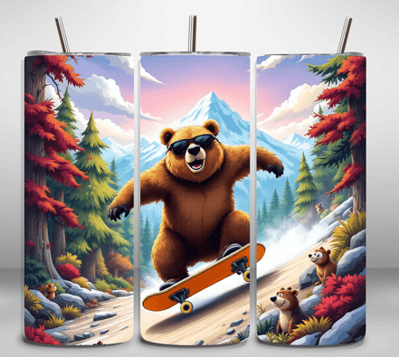 Alpha Printing 20oz Stainless-Steel Tumblers-Cartoon Bear Skateboard Design Tumblers In Drinkware Default Title Stay