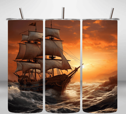 Alpha Printing 20oz Stainless-Steel Tumblers-Old Sailing Ship At Sunset Design Tumblers In Drinkware Default Title Stay