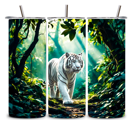 Alpha Printing 20oz Stainless-Steel Tumblers-White Tiger In Jungle Design
