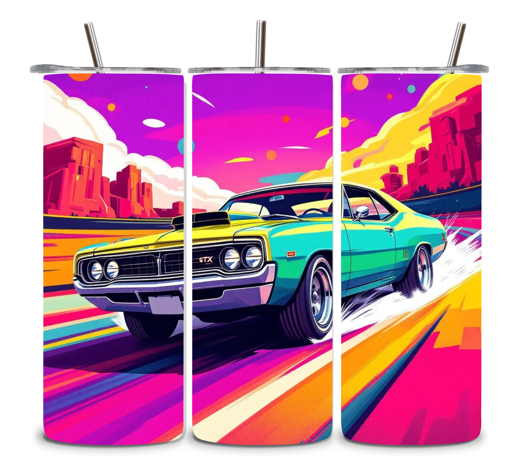 Alpha Printing 20oz Stainless-Steel Tumblers-Cartoon Muscle Car Design