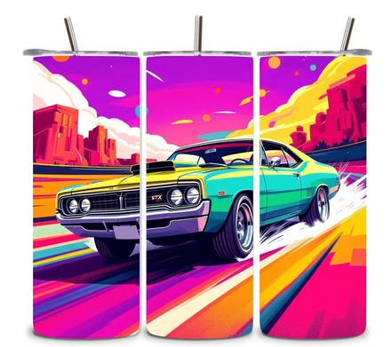 Alpha Printing 20oz Stainless-Steel Tumblers-Cartoon Muscle Car Design
