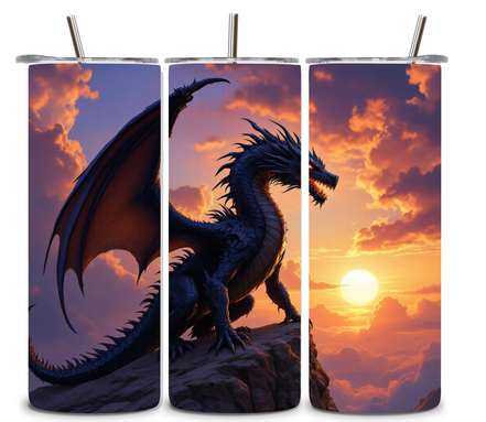 Alpha Printing 20oz Stainless-Steel Tumblers-Dragon At Sunset Design
