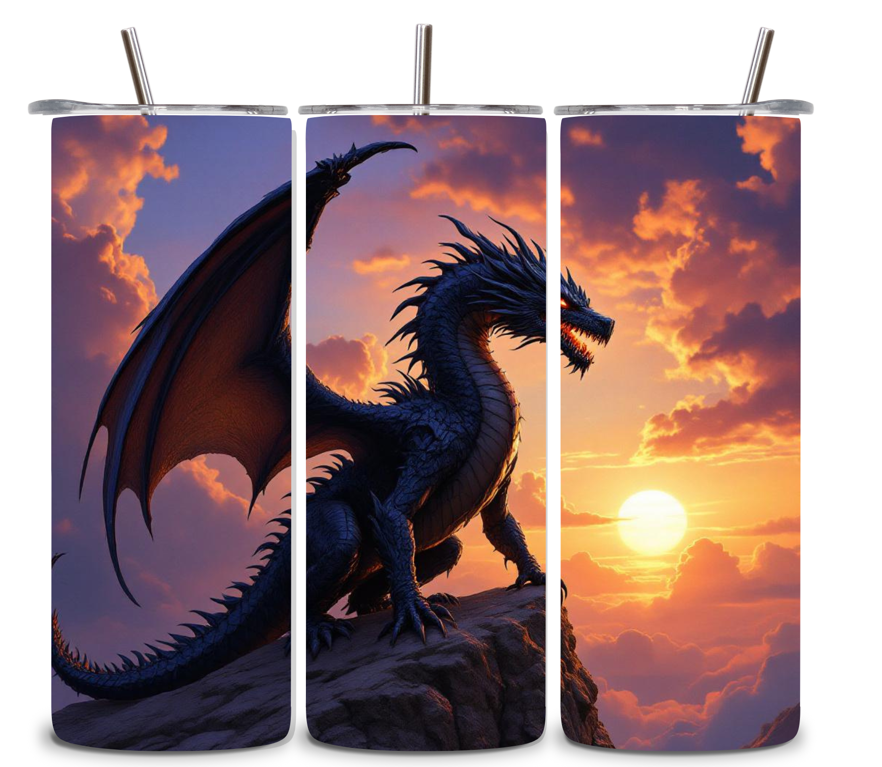 Alpha Printing 20oz Stainless-Steel Tumblers-Dragon At Sunset Design