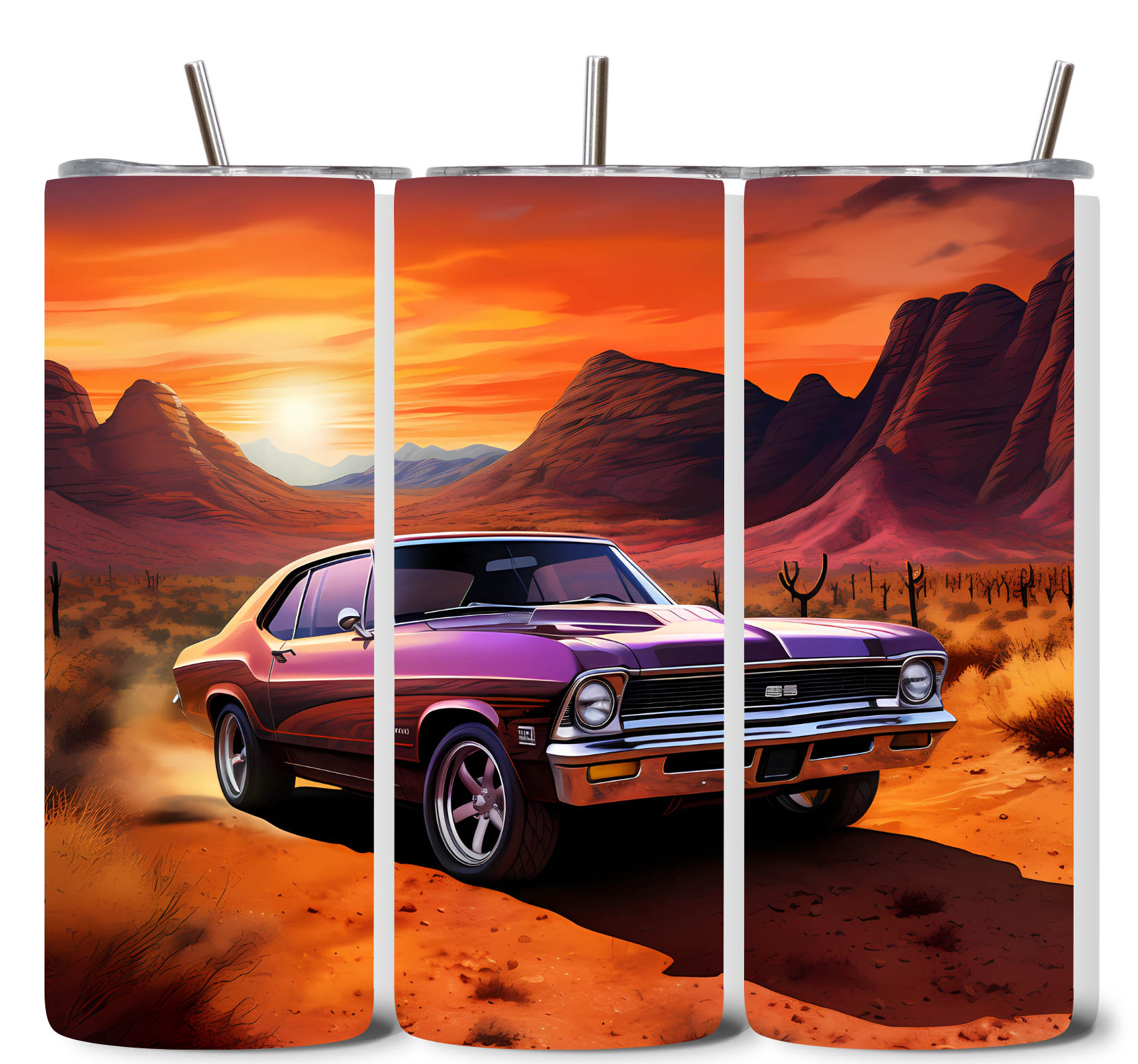 Alpha Printing 20oz Stainless-Steel Tumblers-Purple Muscle Car Design