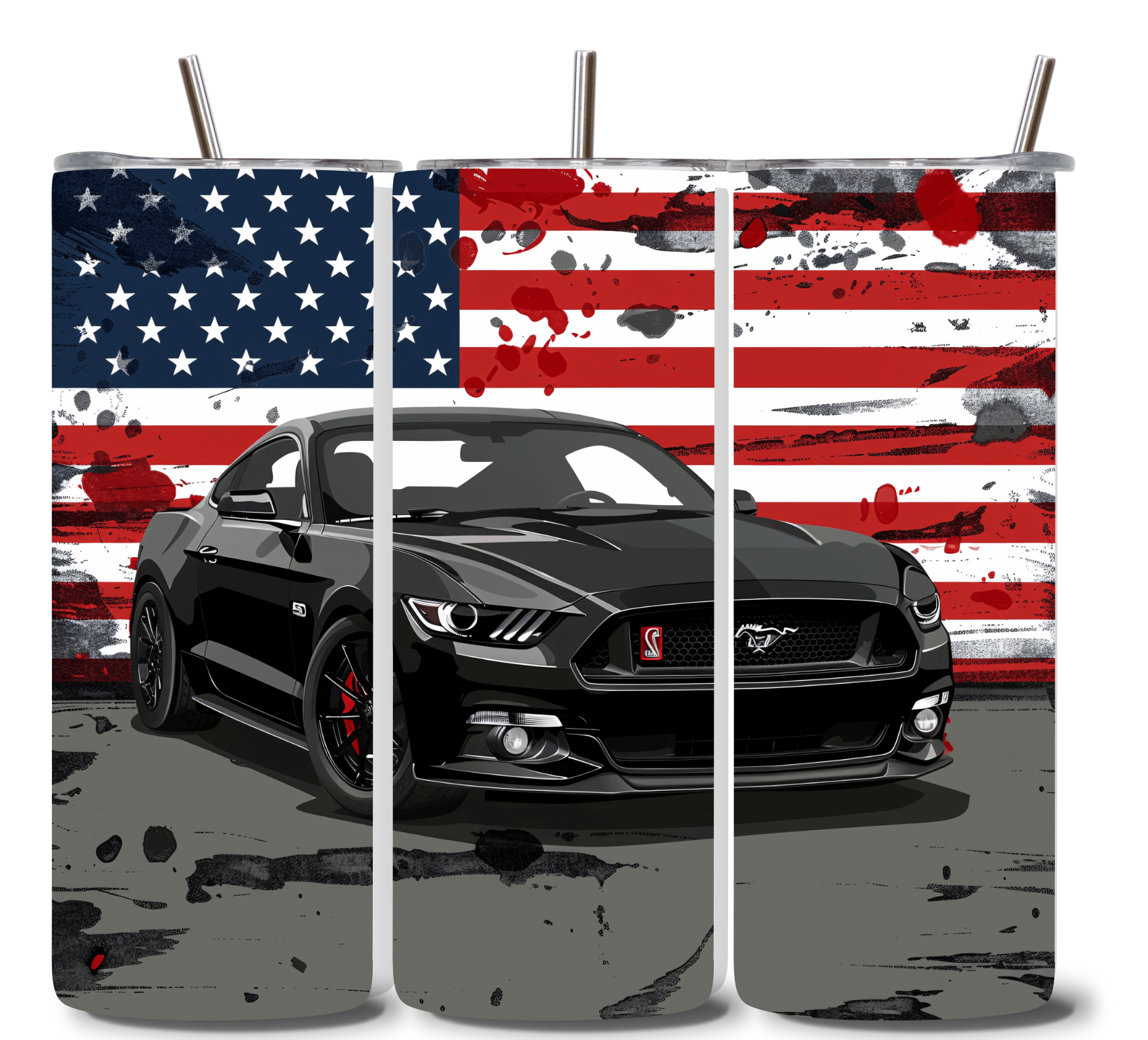 Alpha Printing 20oz Stainless-Steel Tumblers-Muscle Car USA Flag Design
